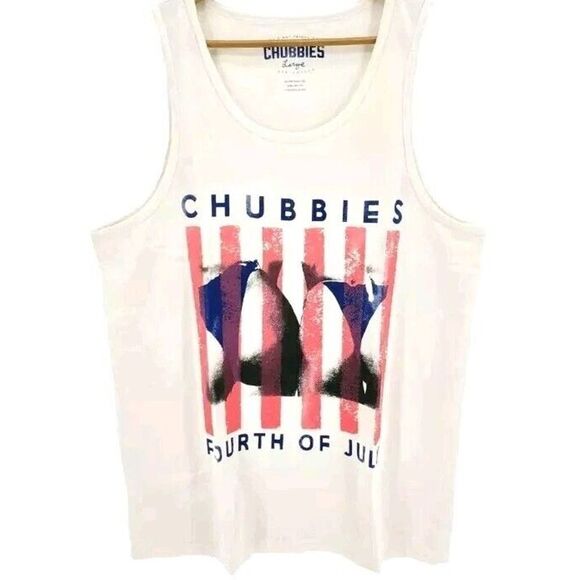 Chubbies Shirt Mens Beige Red Fourth of July Butt Tank Top Cotton New Small - Picture 1 of 3